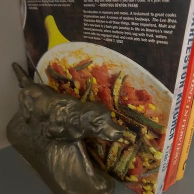 Fabulous pair of bronze birddog bookends $120
