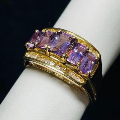 TN230 14k Amethyst & Diamond Ring	Sz 8
