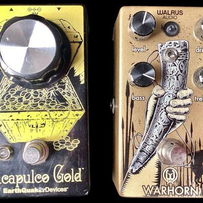 ANMC777 Two Guitar Pedals With Designs	Earthquake devices Acapulco gold power amp distort & Walrus audio warhorn midrange transparent...