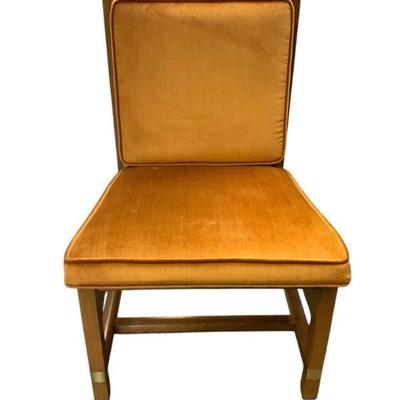 KEKU633 Orange Wooden Lounge Chair	This chair appears to have orange velvet textured cushions. Unmarked.
