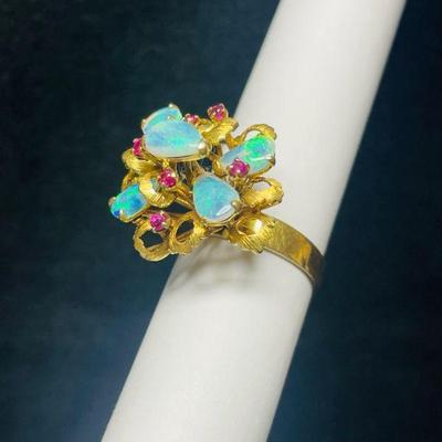 TN235 14k Gold Opal & Pink Sapphire Ring	Sz 7

