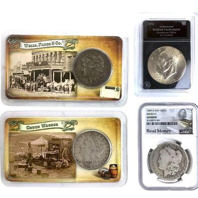 TN142 3 Morgan & 1 Eisenhower One Dollar Coins
