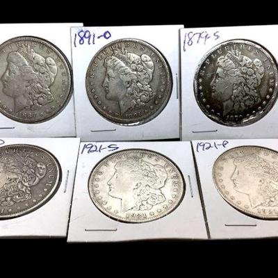 TN65 6 Silver Morgen Dollars
