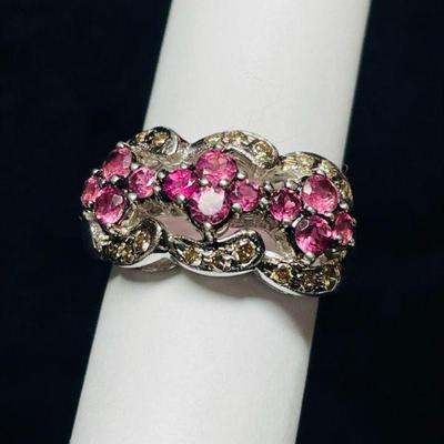 TN231 14K White Gold Ruby & Diamond Ring	Sz 7
