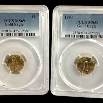 TN162 2 1994 $5 Gold American Eagle Coins
