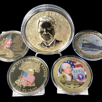 TN171 (4) Large American Gold Plate Tokens And More
