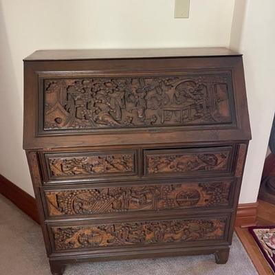 Hand carved Asian desk 