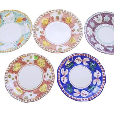 SOLIMENE VIETRI HAND PAINTED ITALIAN POTTERY SALAD PLATES - 5 PIECES