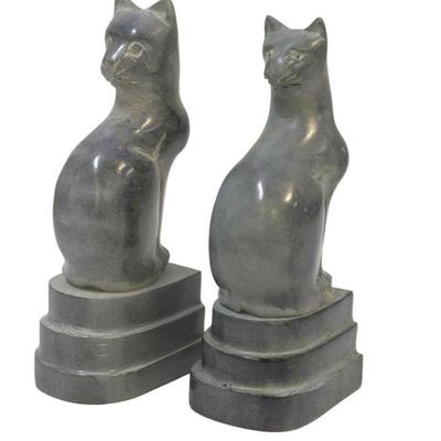 PAIR OF ART DECO STYLE CARVED STONE CAT BOOKENDS
