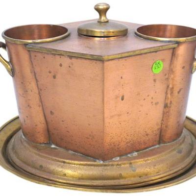 VINTAGE ART DECO STYLE COPPER & BRASS WINE COOLER W/ TRAY
