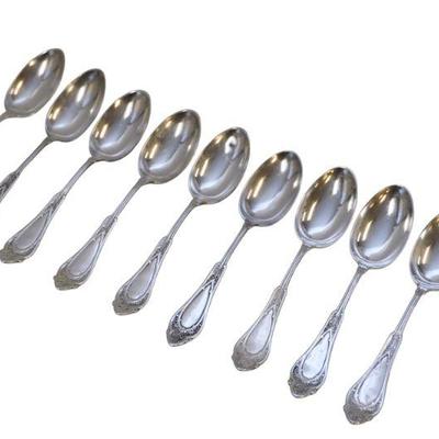 9 STERLING SILVER VENETIAN TEASPOONS WOOD & HUGHS