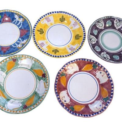 5 SOLIMENE VIETRI HAND PAINTED ITALIAN POTTERY PLATES