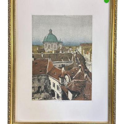 SIGNED ETCHING LUIGI KASIMIR CITY SCENE VIENNA