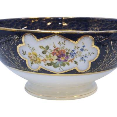 LARGE ANTIQUE HAND PAINTED COBALT PUNCH BOWL