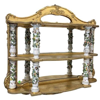 ANTIQUE DRESDEN PORCELAIN ETAGERE WALL SHELF