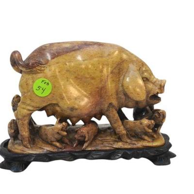 CHINESE CARVED HARDSTONE SOW & PIGLETS