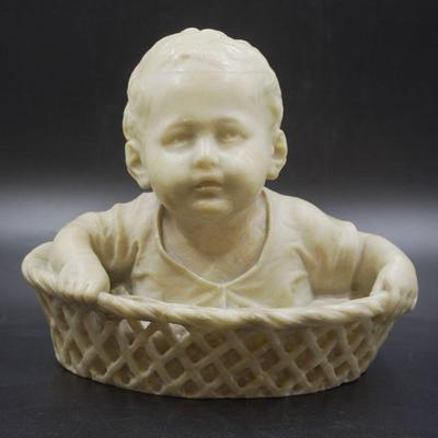 ITALIAN SCHOOL CARVED ALABASTER BOY IN BASKET