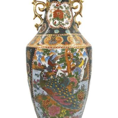 LARGE CHINESE EXPORT SATSUMA PORCELAIN VASE 23"