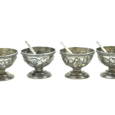 4 GORHAM COIN SILVER OPEN SALTS c. 1860