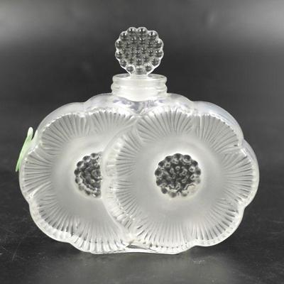 LALIQUE CRYSTAL TWO FLOWERS PERFUME AND STOPPER