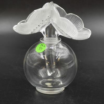 LALIQUE CRYSTAL TWO ANEMONES PERFUME BOTTLE AND STOPPER