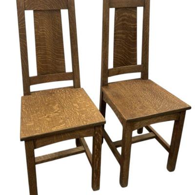 PAIR SOLID OAK MISSION STYLE SIDE CHAIRS