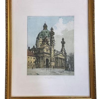 SIGNED ETCHING LUIGI KASIMIR ST CHARLES VIENNA