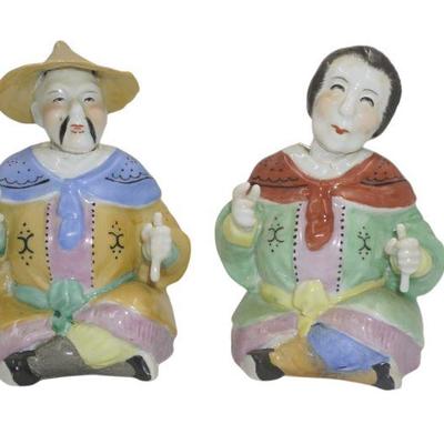 ANTIQUE JAPANESE NODDERS BANKO WARE FIGURAL FEMALE AND MALE NODDERS