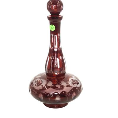 LARGE VINTAGE BOHEMIAN RUBY GLASS DECANTER