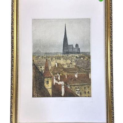SIGNED ETCHING LUIGI KASIMIR ST STEPHENS CATHEDRAL VIENNA