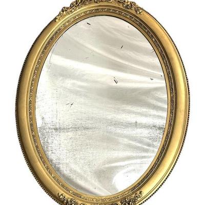 LARGE ANTIQUE GILT WOOD & GESSO OVAL MIRROR