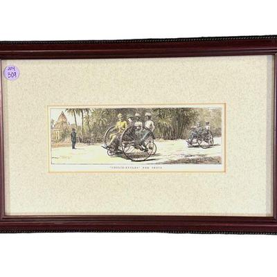 "COOLIE CYCLES" FOR INDIA ANTIQUE COLORED ETCHING