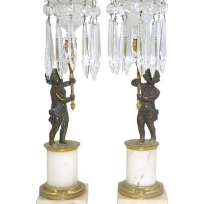HOLLYWOOD REGENCY CHERUB BRASS AND MARBLE CANDLEHOLDERS