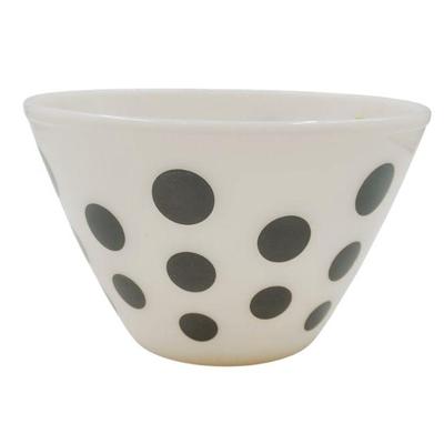 RARE VINTAGE MCM FIRE KING BLACK POLKA DOT MIXING BOWL