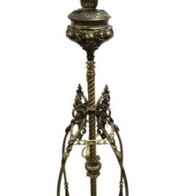 ANTIQUE ORNATE 1889 BRASS PIANO FLOOR LAMP