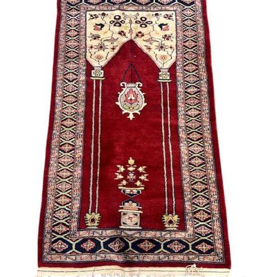 HAND KNOTTED WOOL ISLAMIC PRAYER RUG