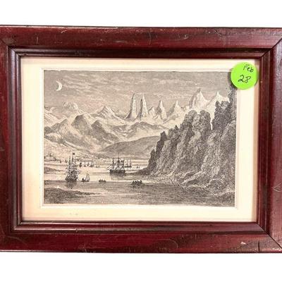 ANTIQUE 1880 ENGRAVING WINTER SCENE IN THE LOFOTENS