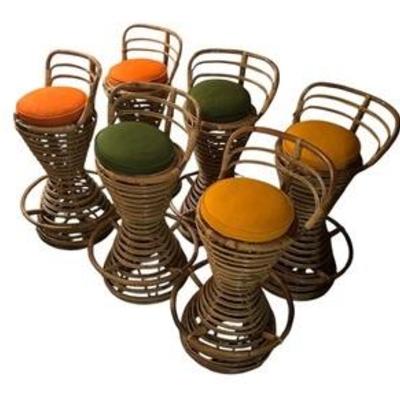 Six Midcentury Rattan and Bamboo Bar Stools Tito Agnoli Style, Italy 1960s

How fun are these! 

Each measures 36 inches tall and 30...