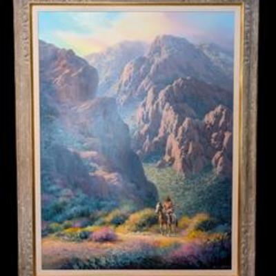  Large Native American Oil on Canvas Painting by Charles H. Pabst.

The frame measures 44” x 55”