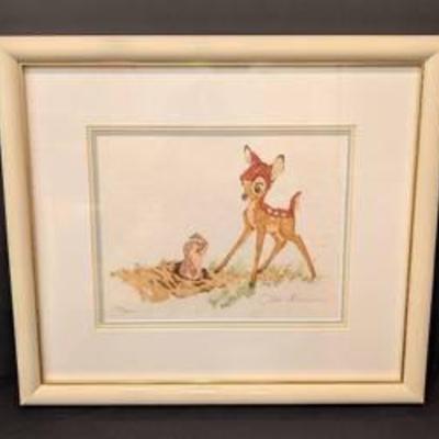 Limited Edition Ollie Johnston Bambi and Gopher Lithograph.

Numbered 274 and includes the documents.

The frame measures 18” x 20.5”.
