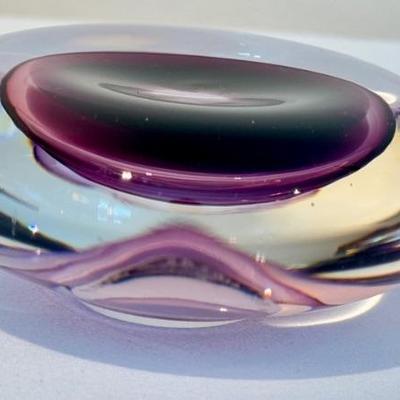 Artisan Crafted Handblown Art Glass Paperweight 

Signed on the bottom. 

Measures about 3.5" x 1.75" 