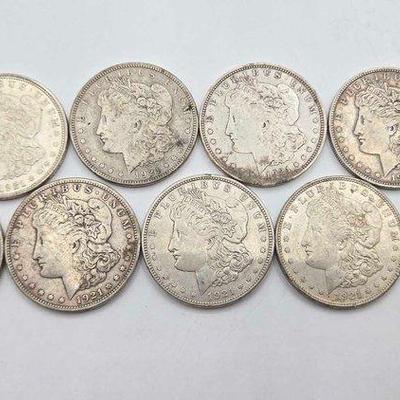 #1624 • (8) Denver & (1) San Francisco 1921 Morgan Silver Dollars
