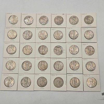 #1852 • (30) 1921-1944 Silver Walking Liberty Half Dollars
