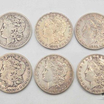 #1588 • (6) San Francisco 1879-1897 Morgan Silver Dollars
