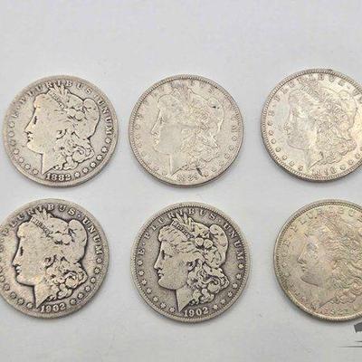 #1554 • (6) Philadelphia 1882-1921 Morgan Silver Dollars

