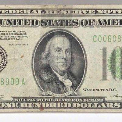 #1016 • 1934 $100 Federal Reserve Note
