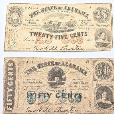 #1010 • (2) 1863 Confederate Currency Notes
