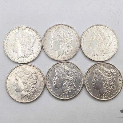 #1517 • (6) Philadelphia 1881-1900 Morgan Silver Dollars
