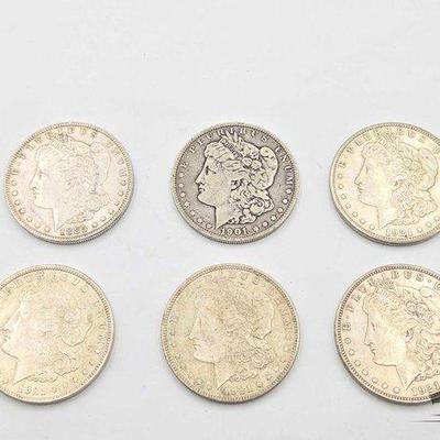 #1542 • (6) Philadelphia 1885-1921 Morgan Silver Dollars
