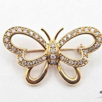 #612 • 14k Yellow Gold & Diamond Butterfly Brooch, 4.78g

